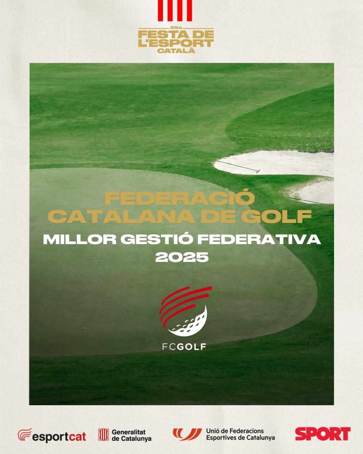 La FCGolf, premiada a la 29a Festa de l'Esport Català