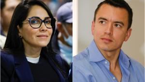 Los candidatos a la presidencia de Ecuador Luisa González y Daniel Noboa.