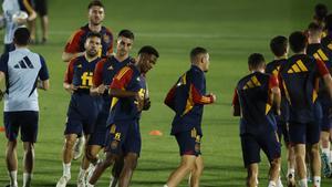 Jordi Alba, en un entrenamiento con la selección en Qatar