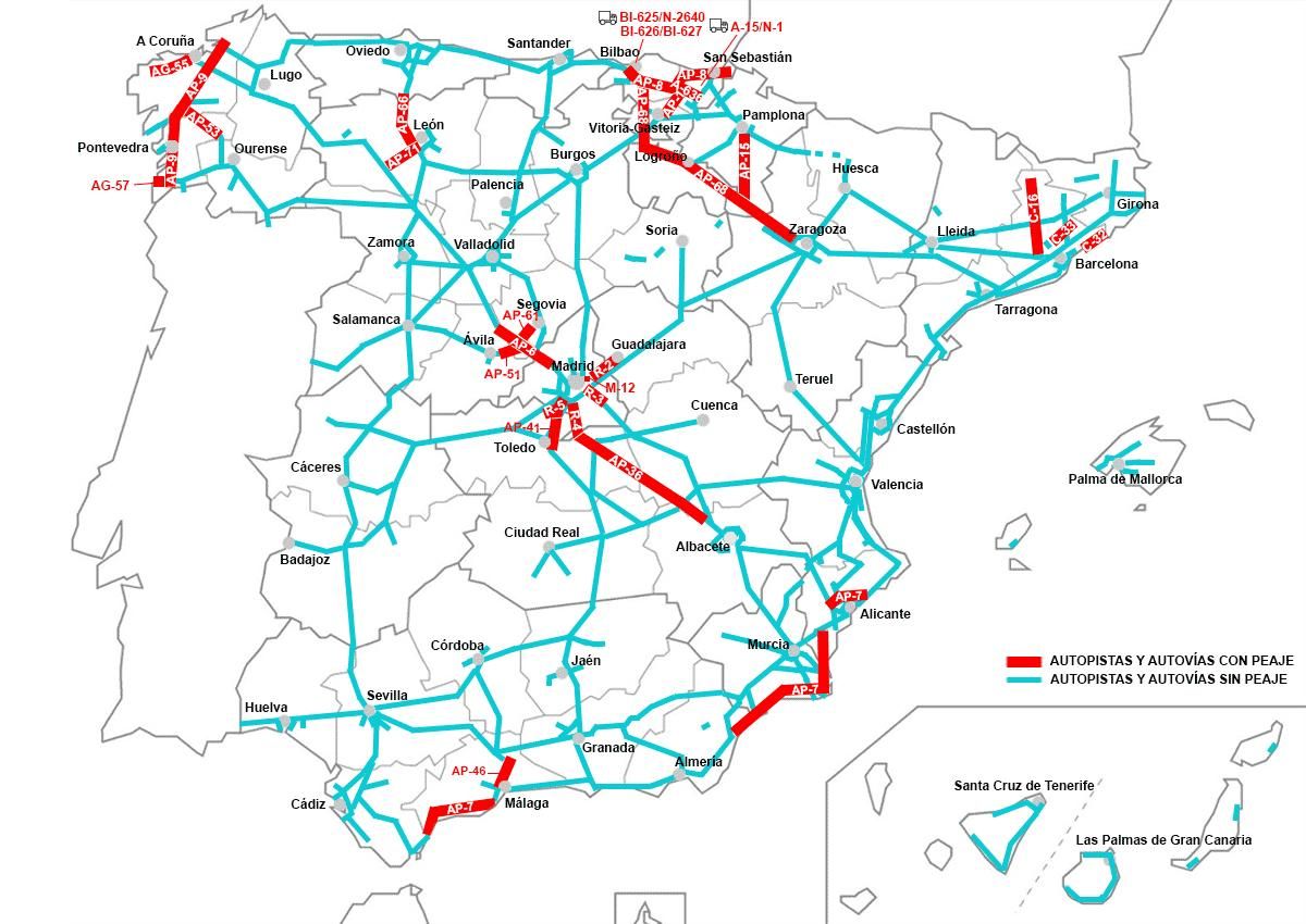 Mapa de las autovías y autopistas de España