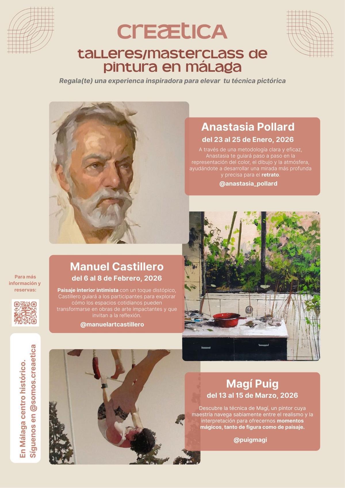 Póster sobre los 3 próximos talleres en Creætica