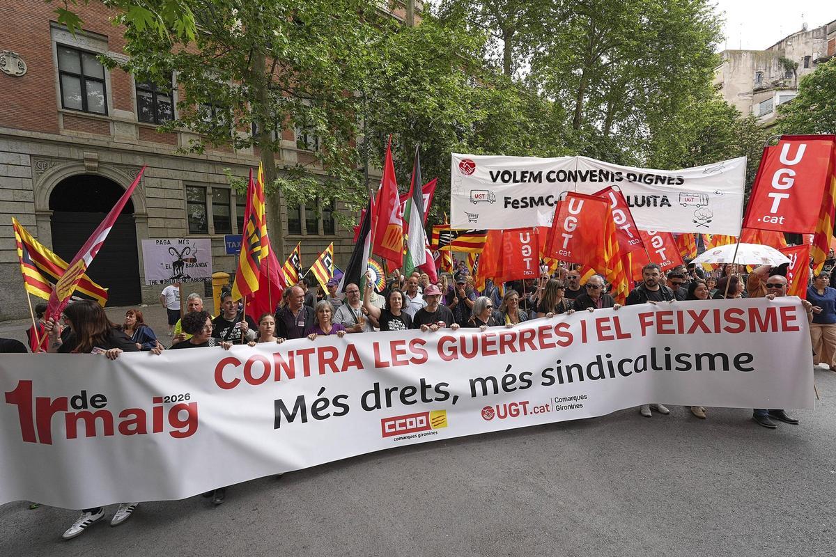 Les imatges de la manifestació de l'1 de maig a Girona