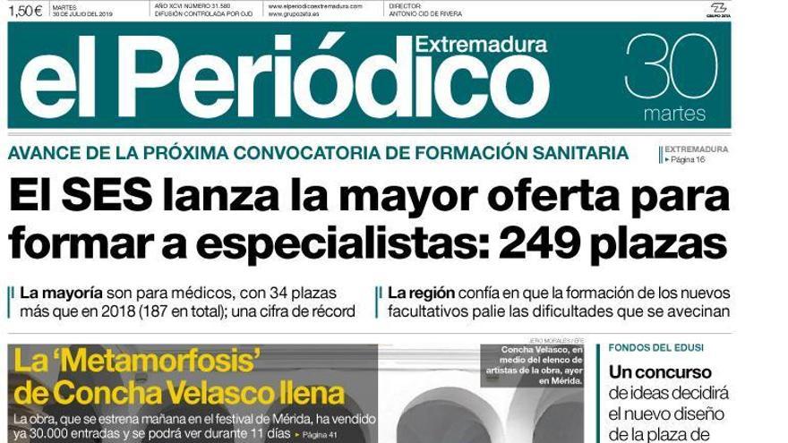 Esta es la portada de EL PERIÓDICO EXTREMADURA correspondiente al día 30 de julio del 2019