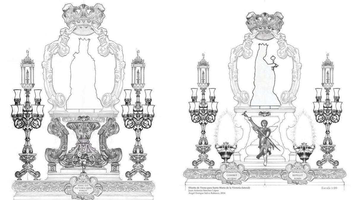 Imagen frontal y lateral del diseño de nuevo trono de la Victoria, de Sánchez López y Salvo Rabasco.