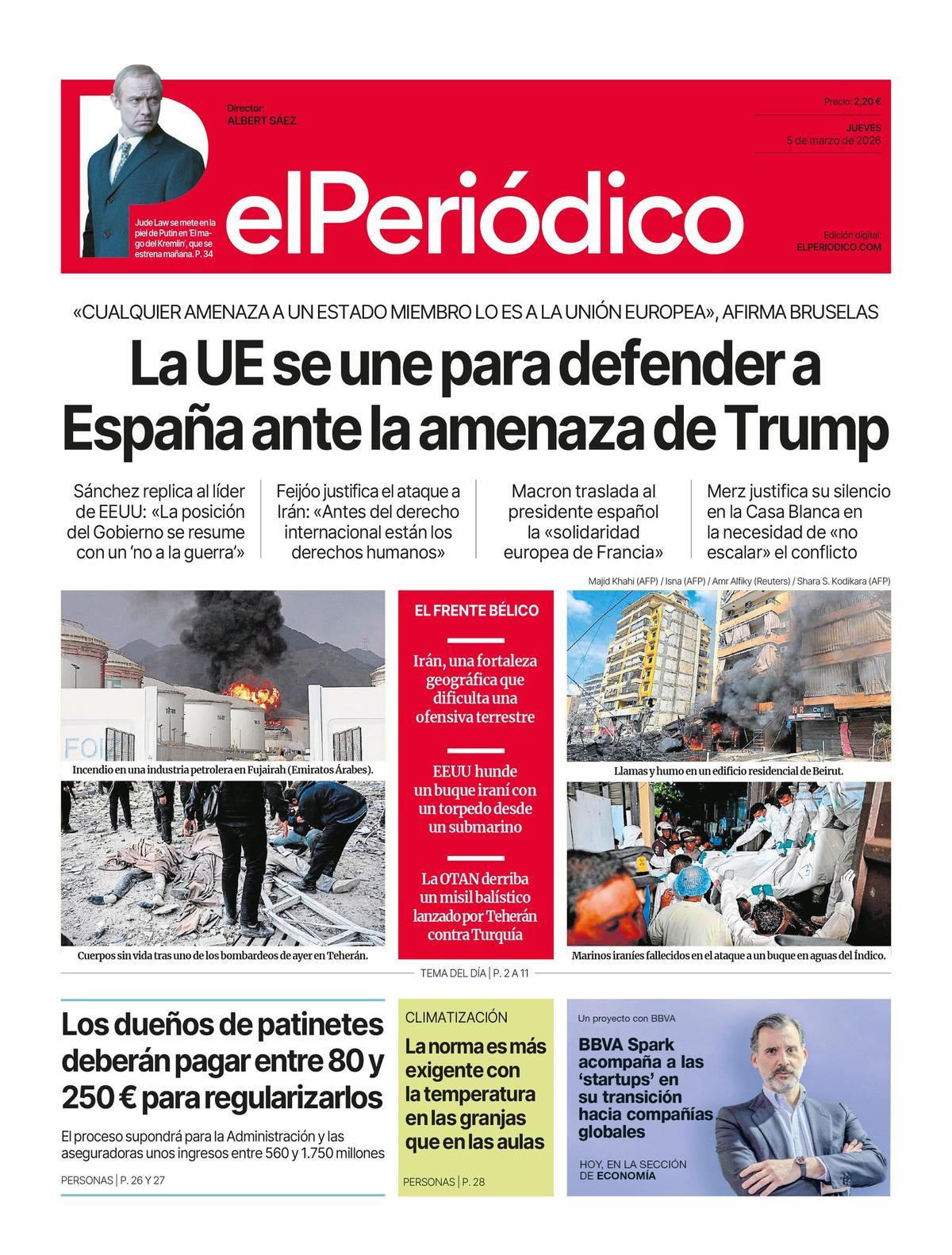 La portada de EL PERIÓDICO del 5 de marzo de 2026
