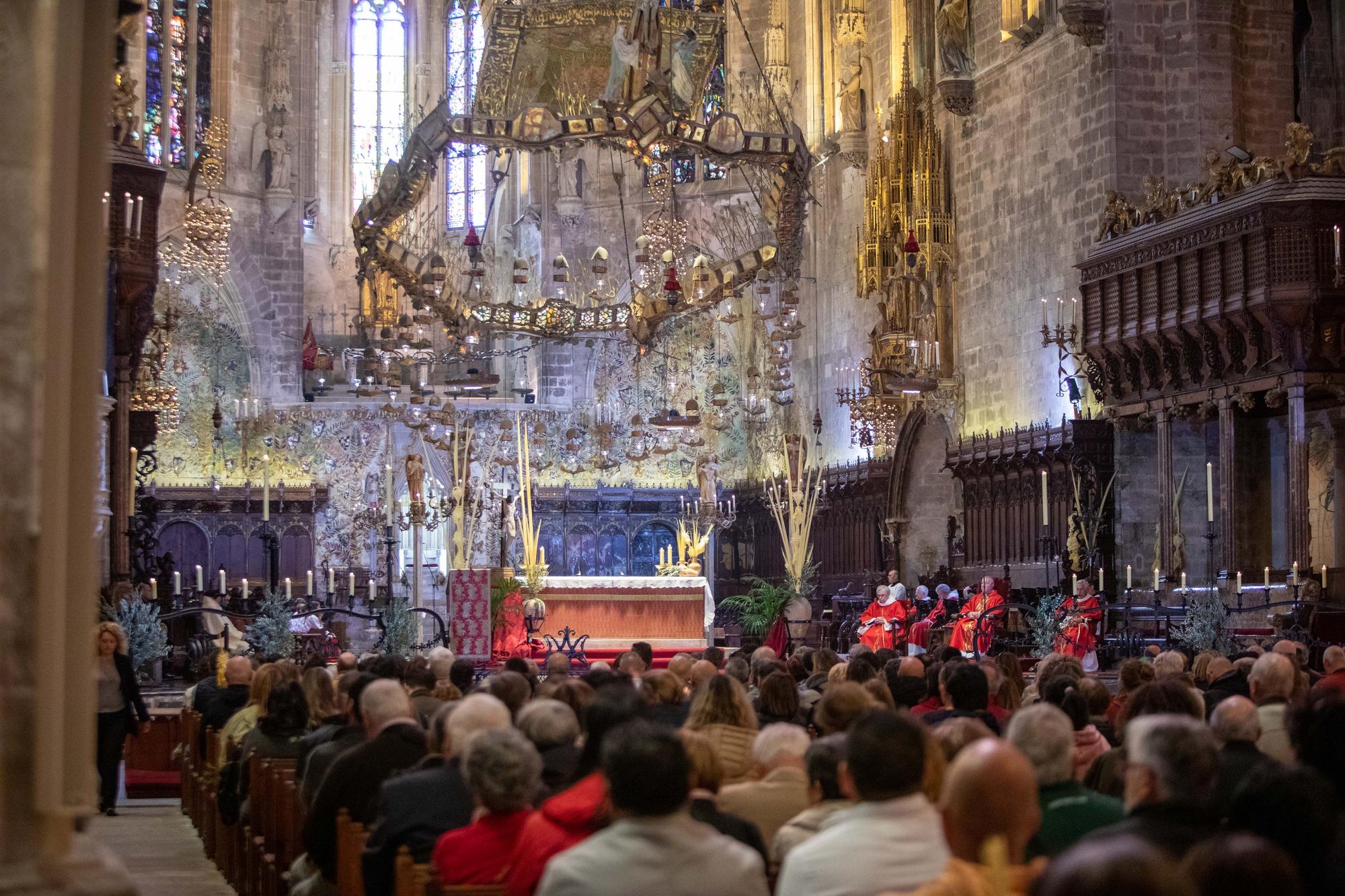 El obispo de Mallorca, Sebastià Taltavull, da el ‘sus’ al Domingo de Ramos, con la la bendición de los ramos y una misa en la Seu