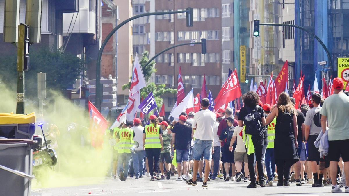 Manifestación de trabajadores del metal, hoy en A Coruña.
