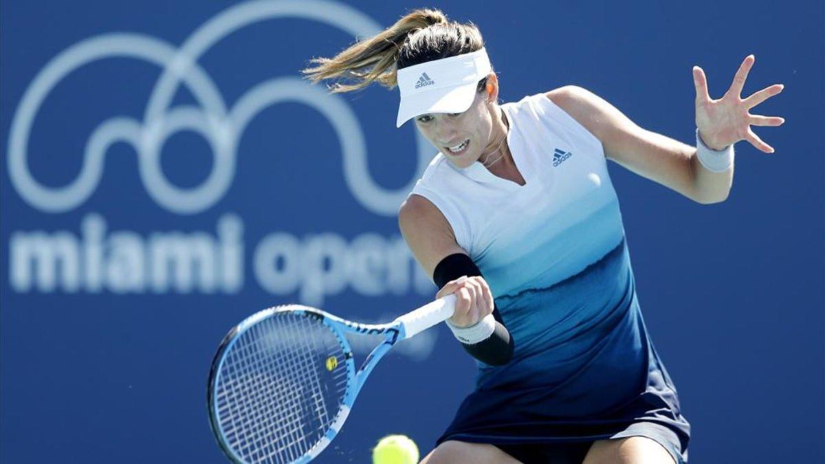 Garbiñe durante su encuentro en el Open de Miami