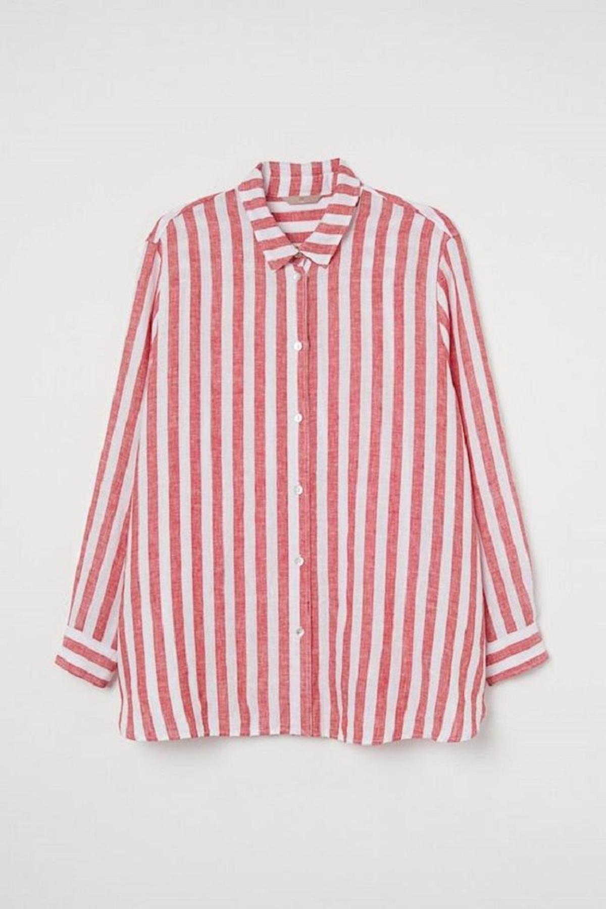 Camisa masculina a rayas de lino, de H&amp;M