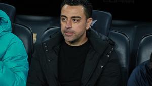 Xavi Hernandez, head coach of FC Barcelona, looks on during the spanish league, La Liga Santander, football match played between FC Barcelona and Real Madrid at Camp Nou stadium on March 19, 2023, in Barcelona, Spain.