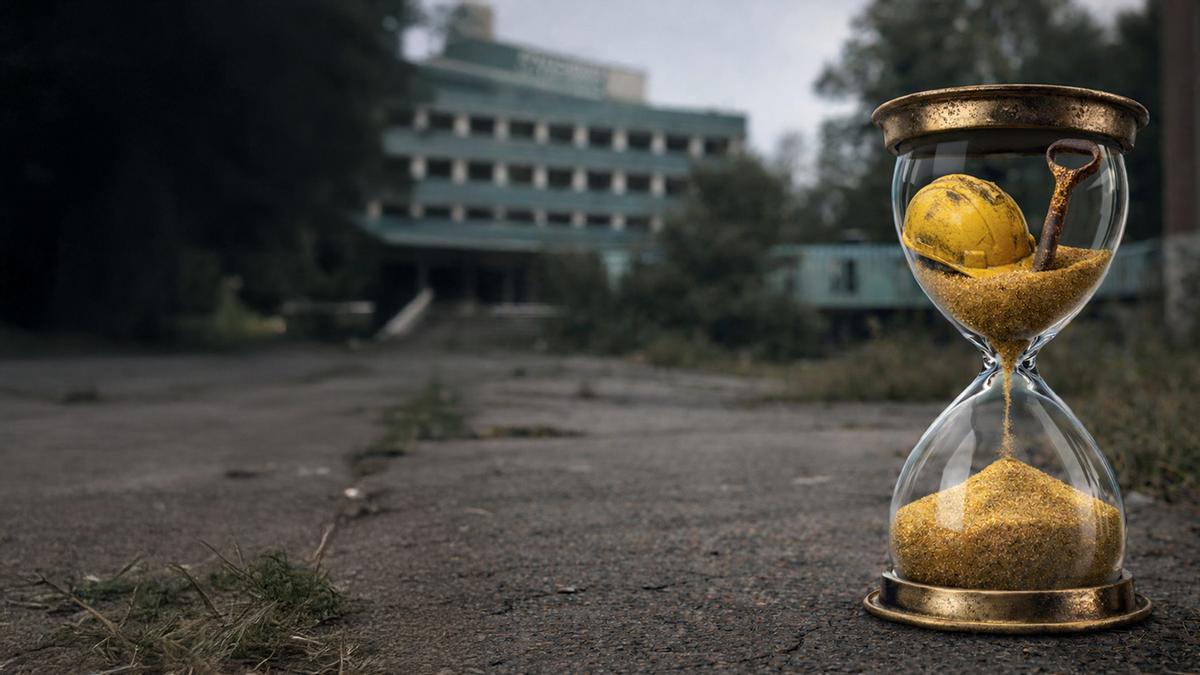 Un reloj de arena con la imagen de fondo del viejo HUCA