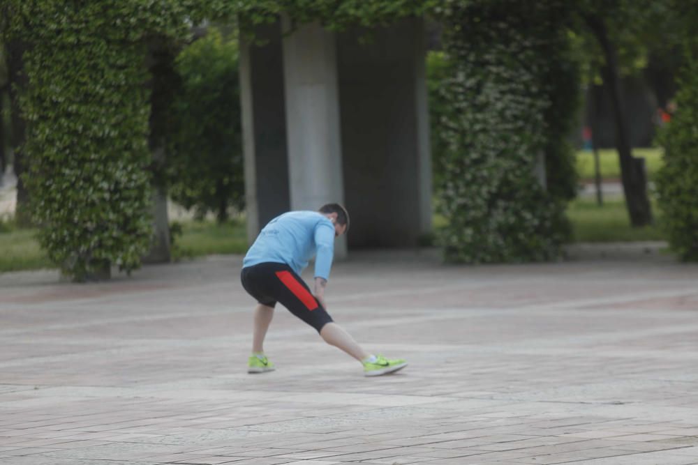 Deportistas en el Paseo Marítimo y en el Jardín del Turia de València