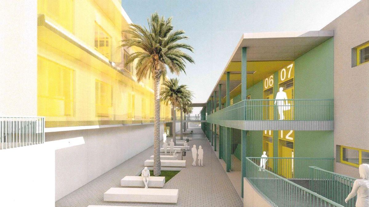 Infografía de una zona de aulas del futuro IES Las Chafiras.