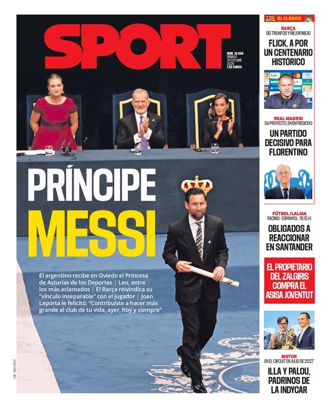 La portada de SPORT de hoy sábado, 24 de octubre de 2026