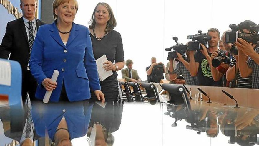 La cancellera, Angela Merkel, ahir, en roda de premsa