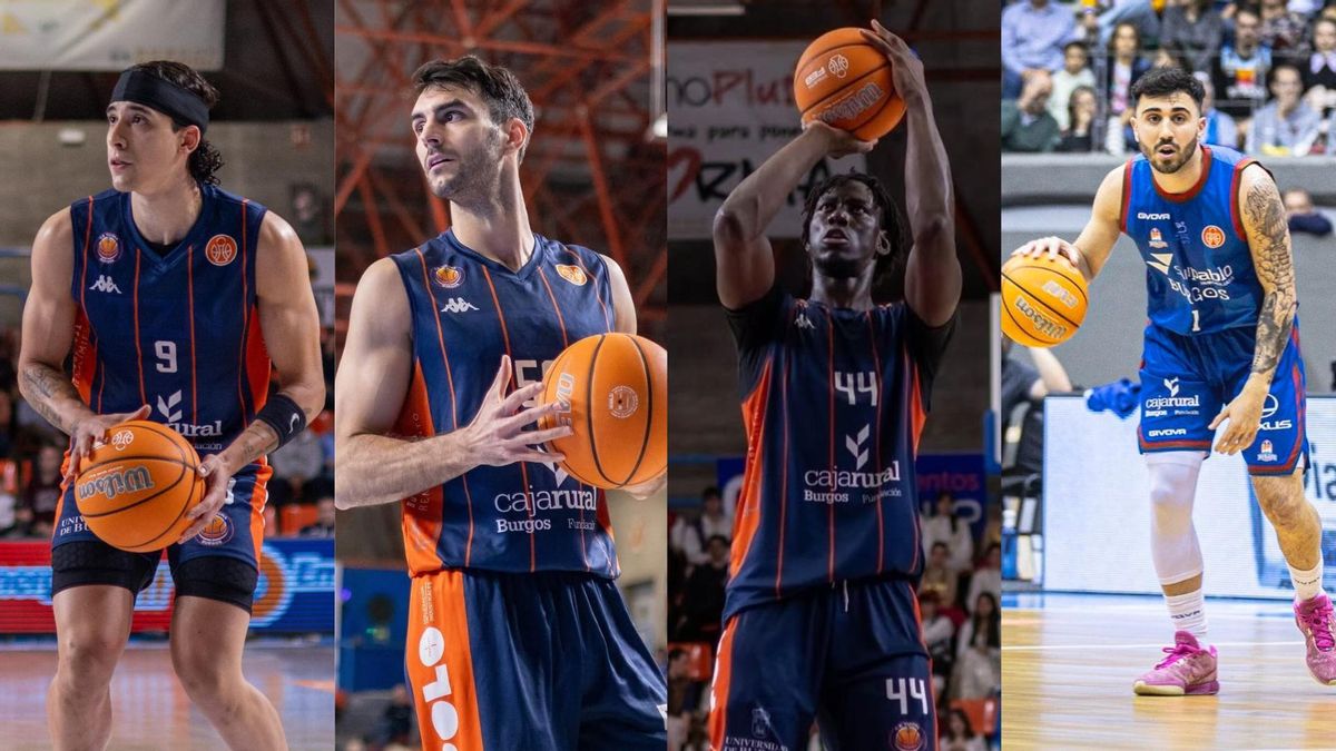 Caio Pacheco, Jacobo Díaz, Abdou Thiam y Dídac Cuevas en sus etapas en el Tizona y el San Pablo Burgos.