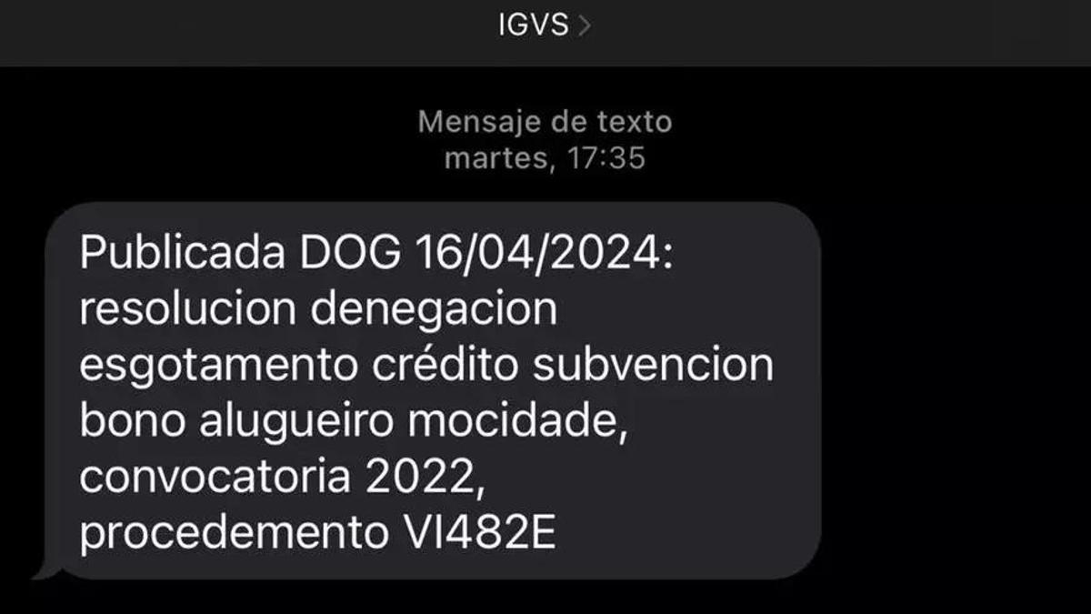 Este es el mensaje que han recibido centenares de jóvenes gallegos que han solicitado el bono de alquiler de la Xunta