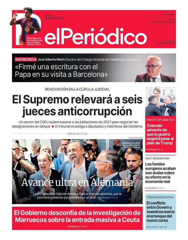 La portada de EL PERIÓDICO del 7 de septiembre de 2026