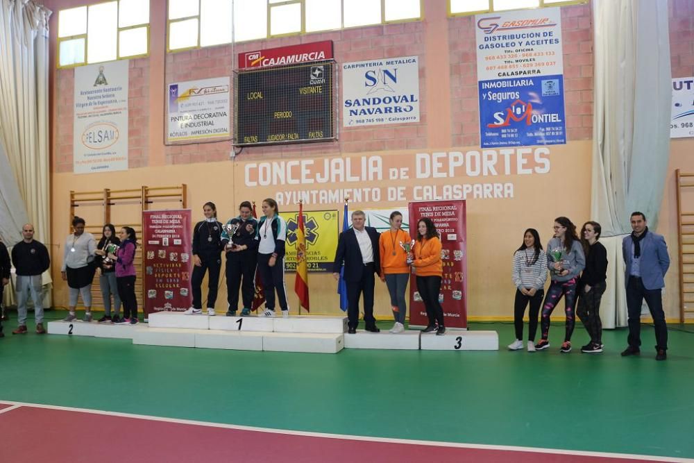 Final regional de tenis de mesa en Calasparra