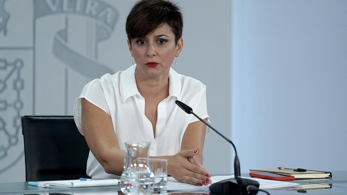 Isabel Rodríguez, ministra portavoz del Gobierno, durante la rueda de prensa que ha ofrecido después del Consejo de Ministros.