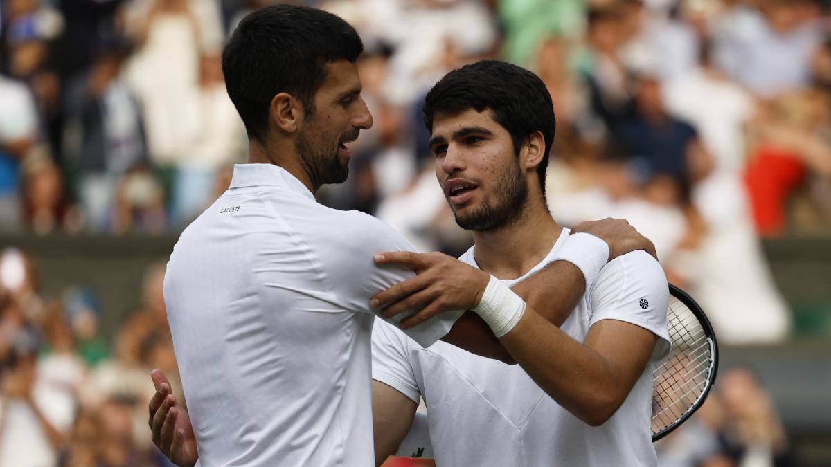 Alcaraz y Djokovic en la pasada final de Wimbledon