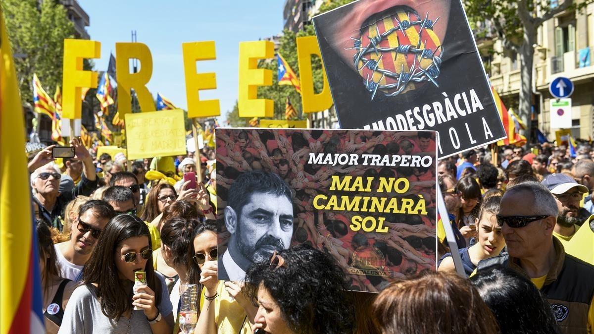 Manifestación a favor de la libertad de los presos independentistas