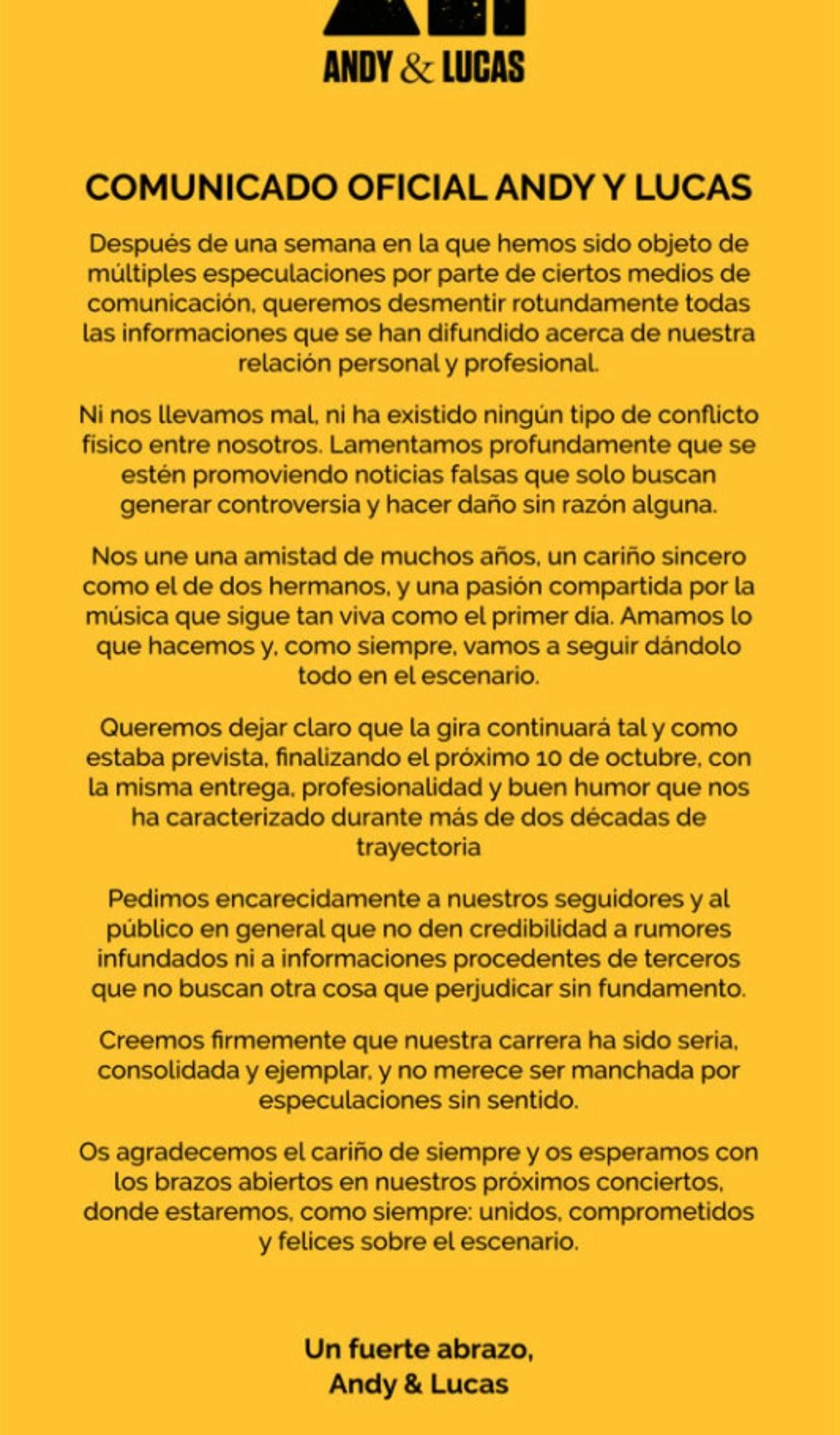 El comunicado con el que intentaron desmentir todos los rumores sobre su supuesta pelea