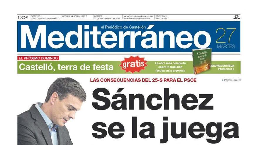 Sánchez se la juega, en la portada de Mediterráneo