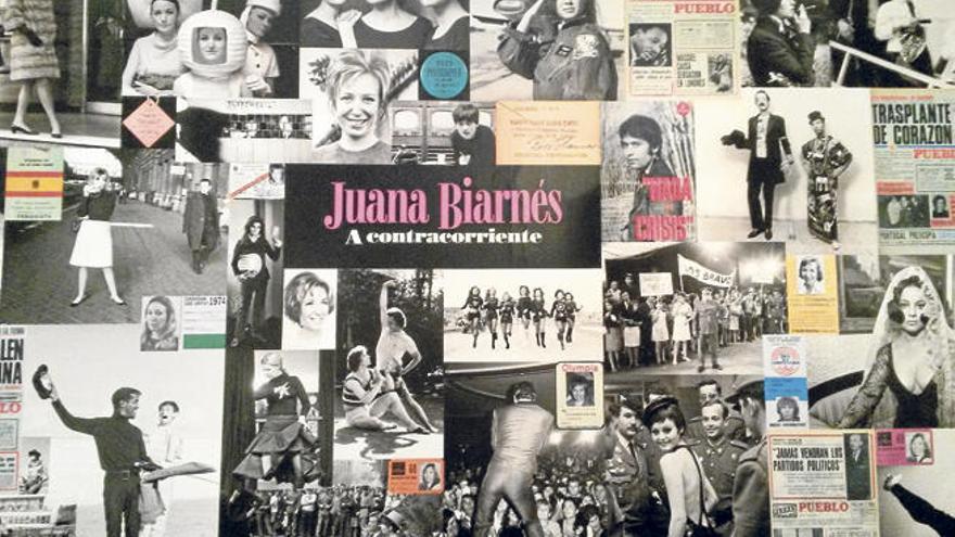 Collage de fotografías, carnets de prensa y portadas que preside la entrada a la exposición de Joana Biarnés en PhotoEspaña 2016.