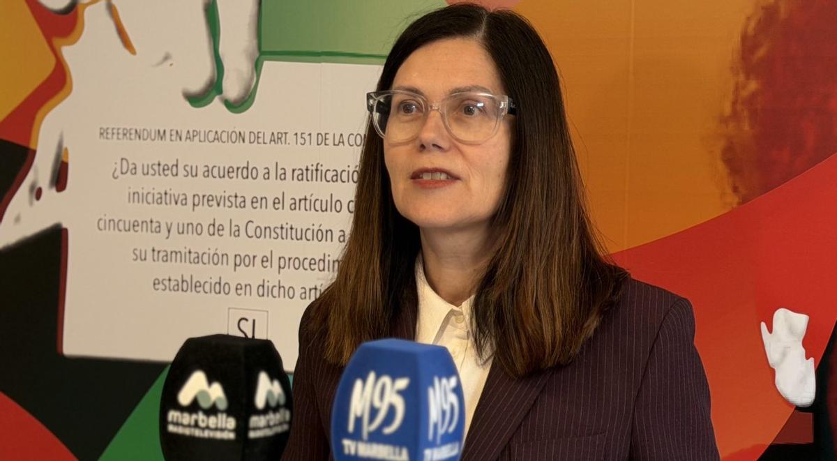 La portavoz del PSOE en Marbella, Isabel Pérez, durante una comparecencia pública.