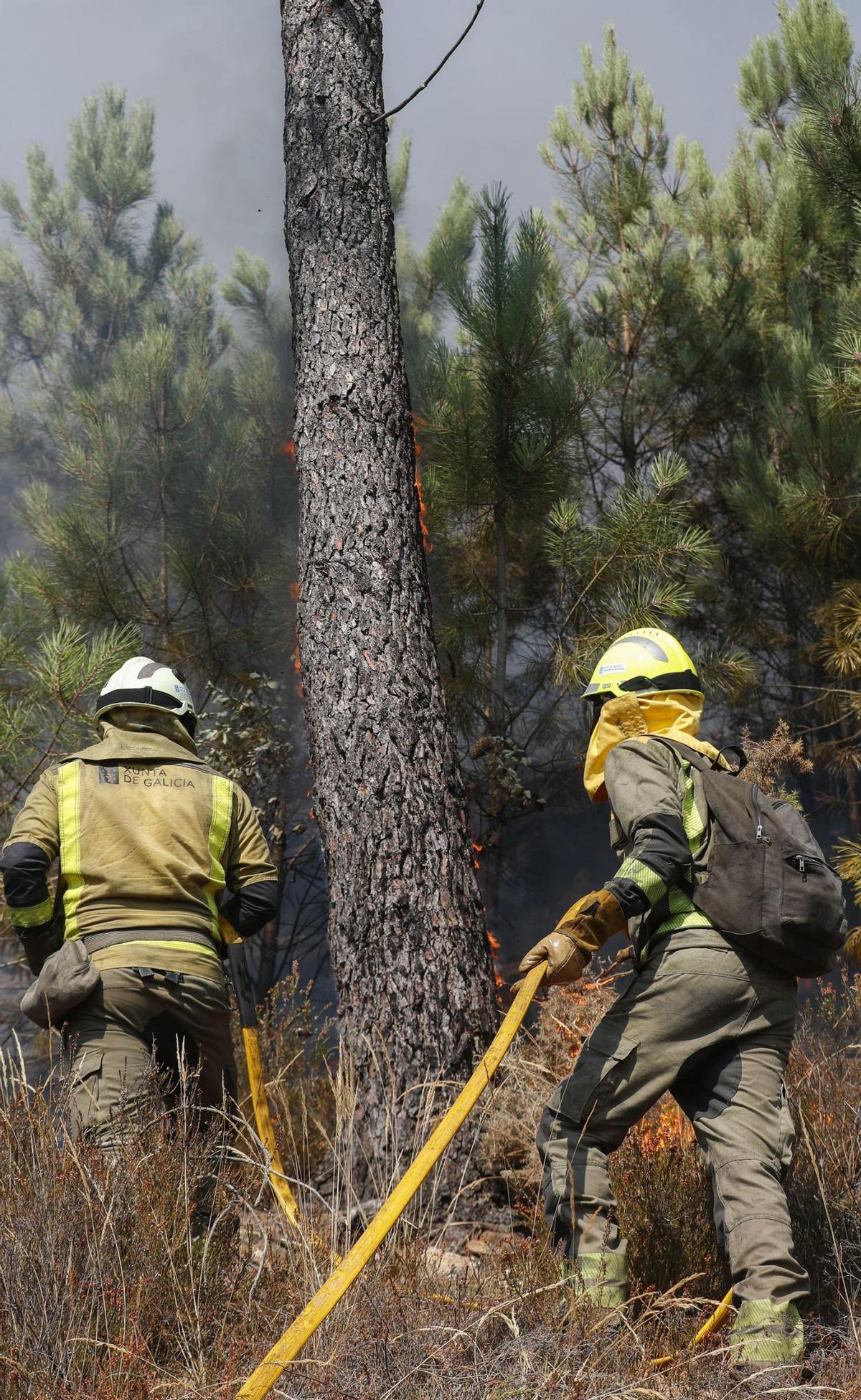 Bomberos trabajando en la extinción de un fuego en A Cova, en Lugo.