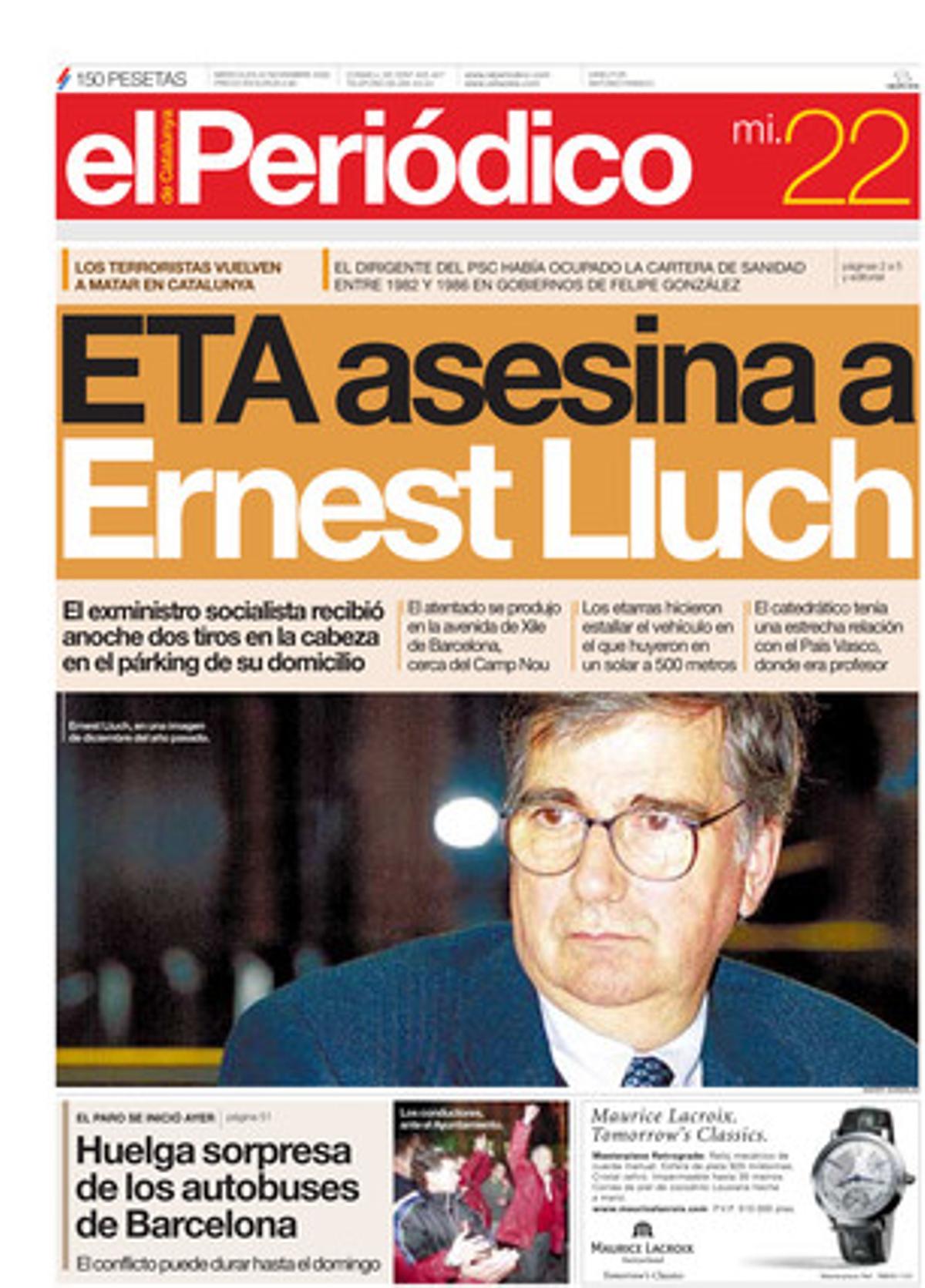 La banda terrorista asesina a Ernest Lluch. 22/11/2000