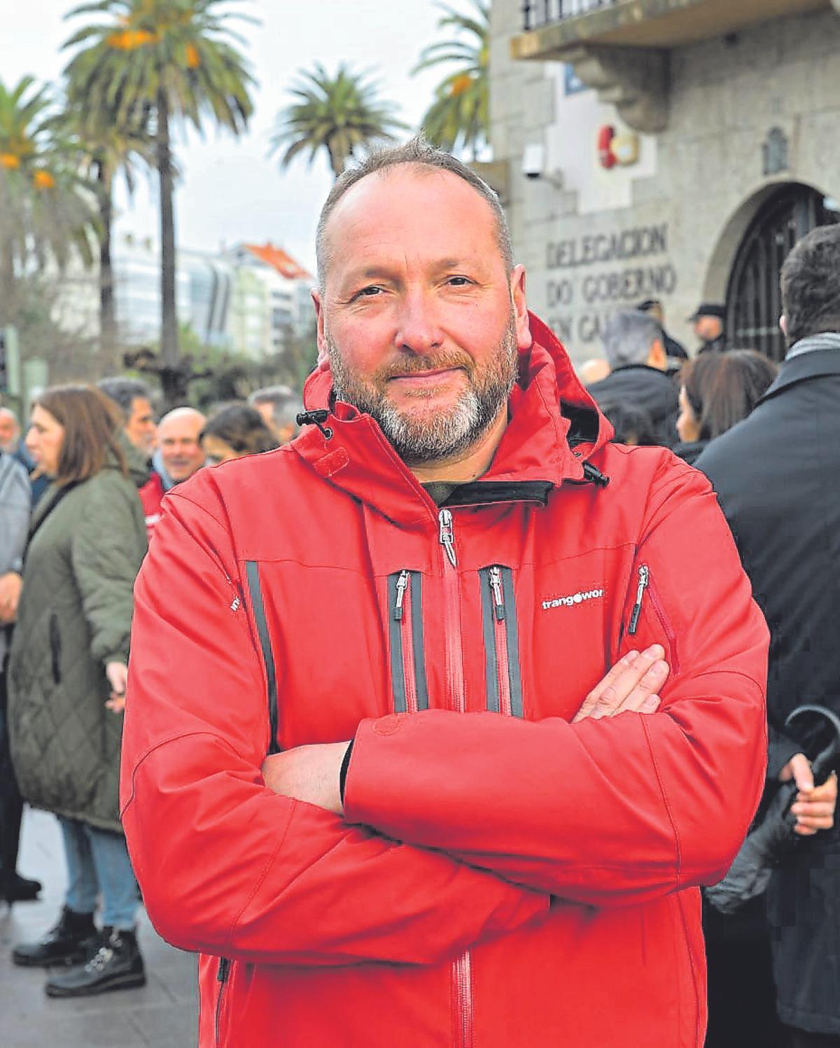 José Ángel Sánchez nunha protesta ante a Delegación do Goberno