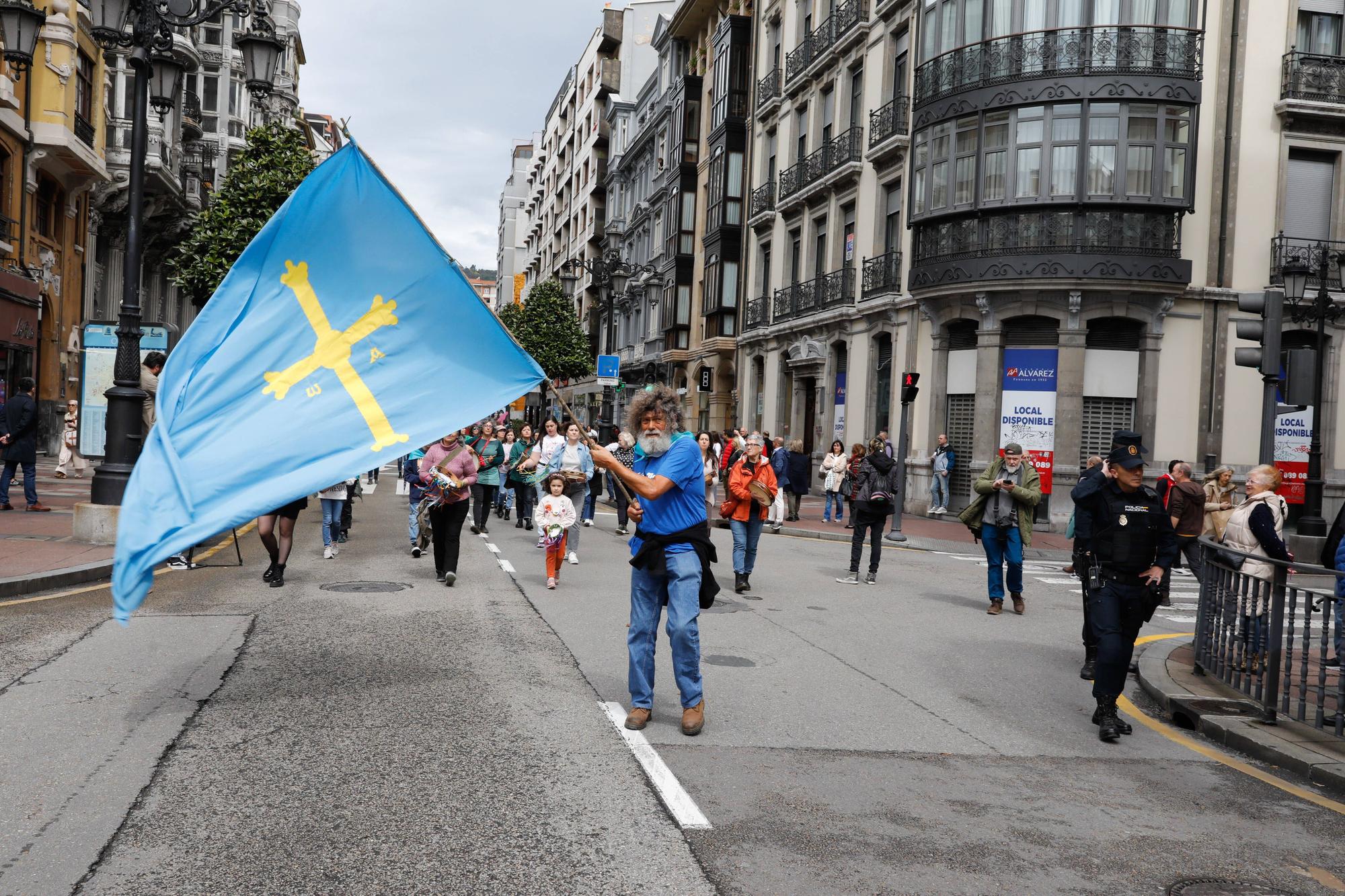 Los partidarios de la oficialidad del asturiano se manifiestan en Oviedo.