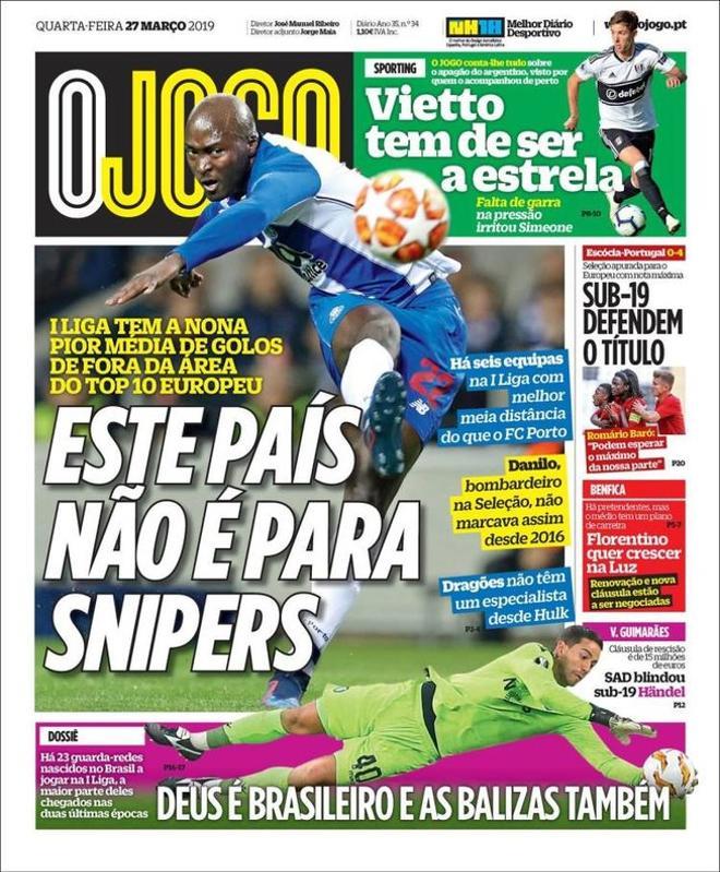 La portada de O Jogo del 27 de marzo