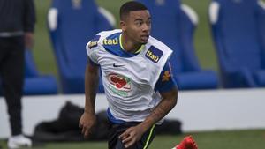 Gabriel Jesús, en un entrenamiento con la selección olímpica brasileña en Teresópolis, este martes