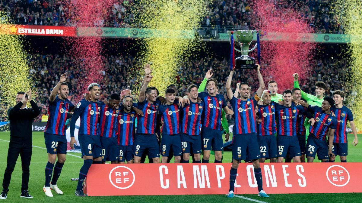 El Barça en la celebración del título de Liga