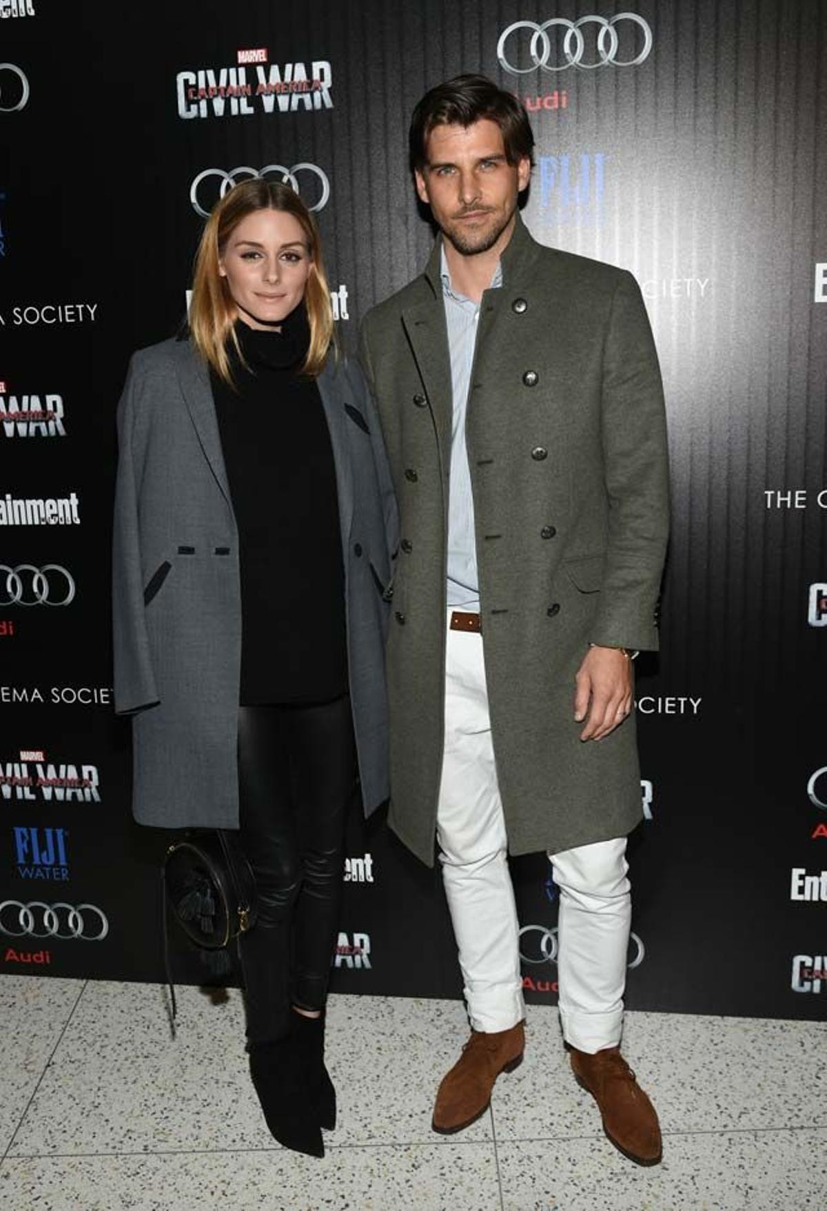 Olivia Palermo y Johannes Huebl, en el pase especial de Capitán América: Civil War en Nueva York.