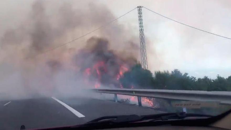 Incendios en Galicia | Las llamas, muy cerca de los coches en la A-52