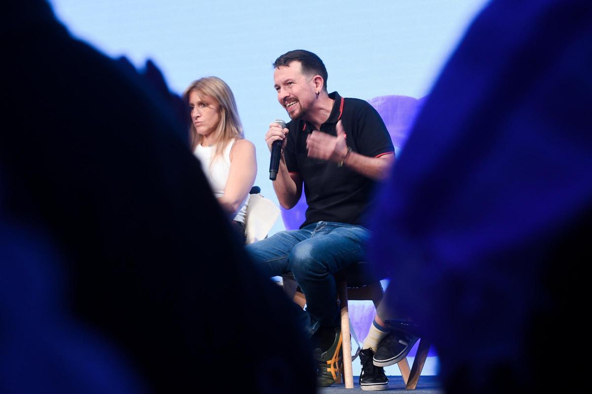 El exvicepresidente del Gobierno y exsecretario general de Podemos, Pablo Iglesias, durante una intervención en la  Universidad de Otoño de Podemos en Espacio Ventas, a 18 de octubre de 2025, en Madrid (España).