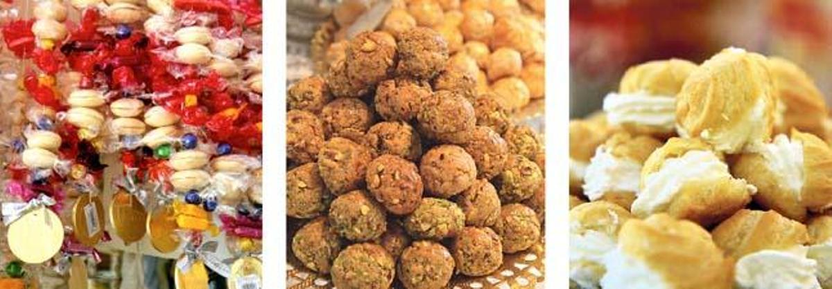 Saisonale Leckereien aus dem Forn Fondo in der Calle Unió: Rosarios, Panallets und gefüllte Bunyols.