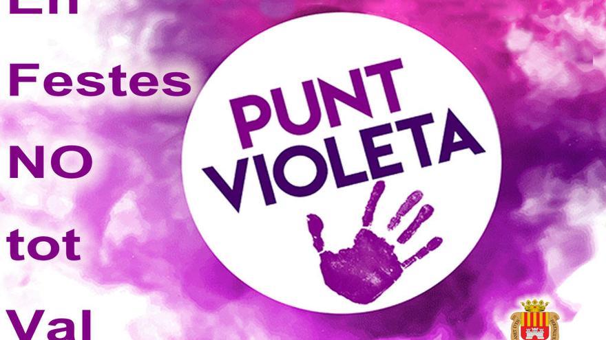 Cartel que informa sobre los puntos violeta en Canet.