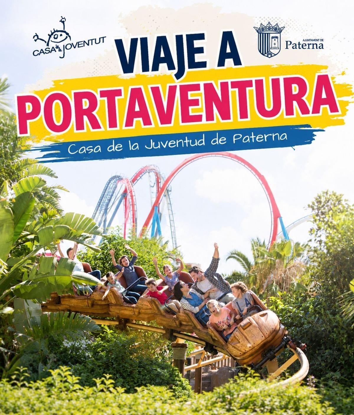Cartel del viaje a PortAventura para jóvenes de Paterna.