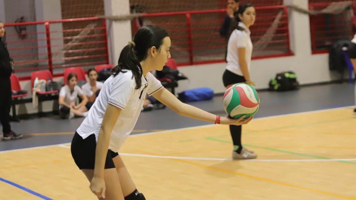 Uno de los encuentros de voleibol disputados en el pabellón de Valdeolleros.