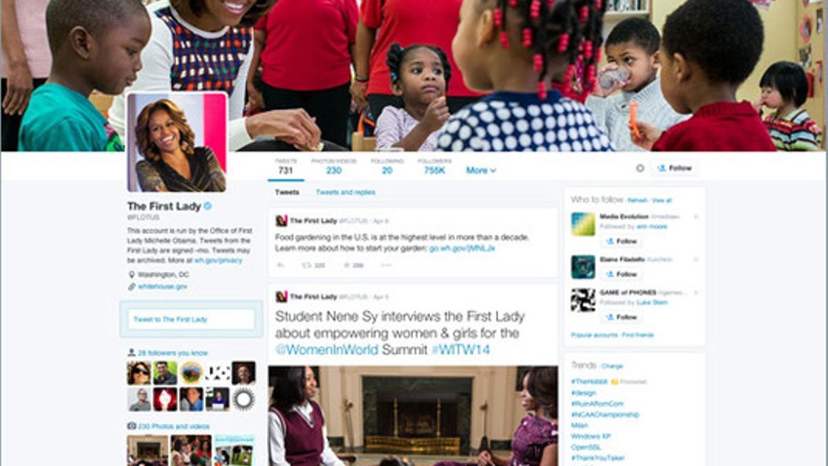 Ejemplo del cambio de diseño de Twitter en una cuenta beta de Michelle Obama.
