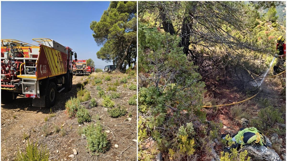 Imagen del incendio forestal declarado este domingo entre Forcall y Morella.