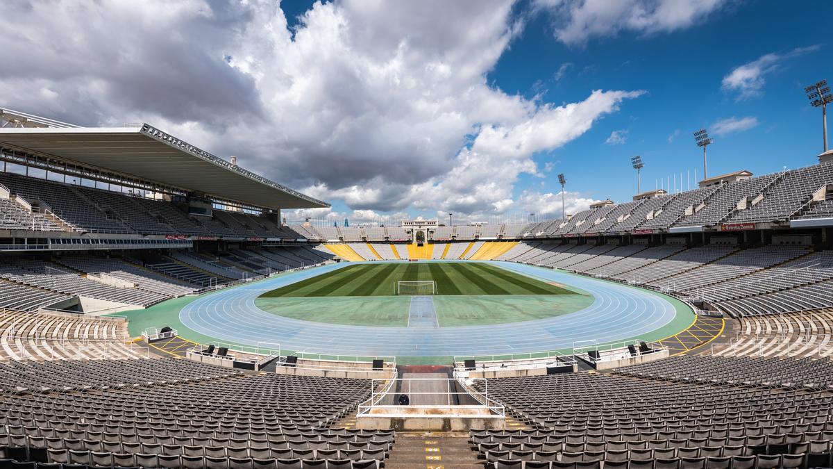 Vista interior de l'Estadi Olímpic Lluís Companys, on aquest dimarts es juga el Gamper