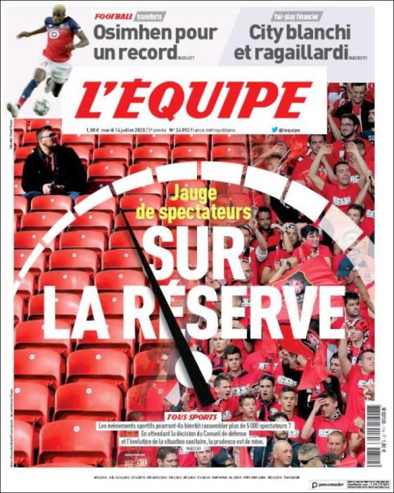 Portada L'ÉQUIPE martes 14 julio 2020