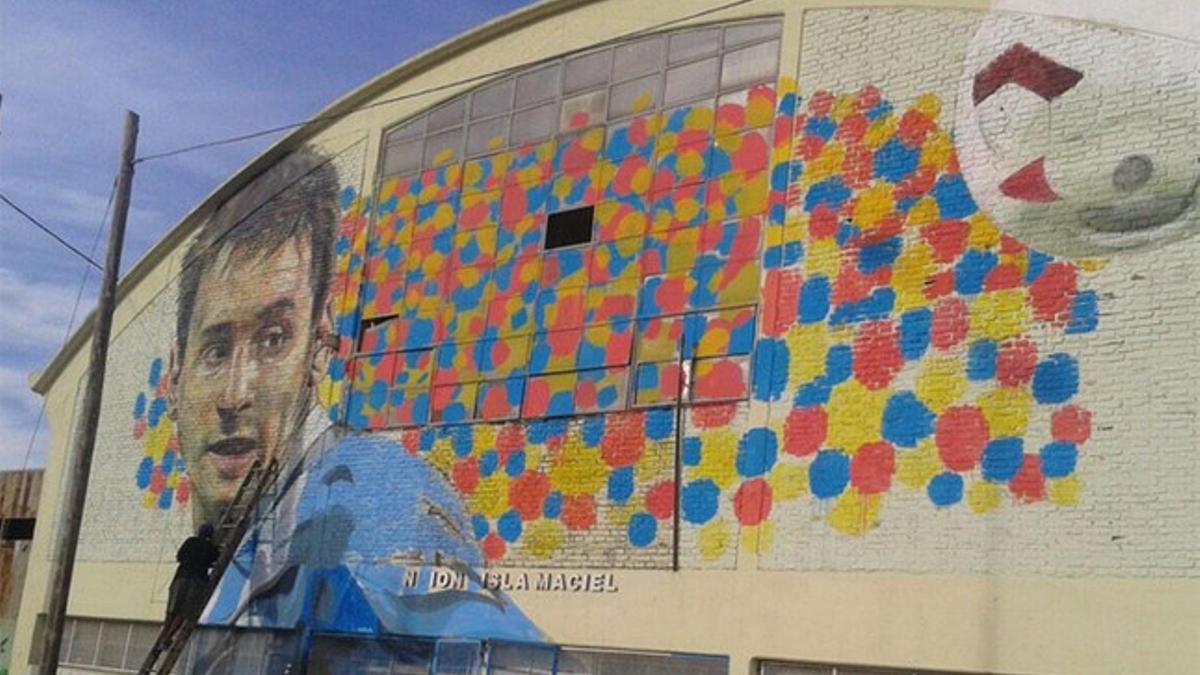 El mural de Messi tan solo con dos días de trabajo