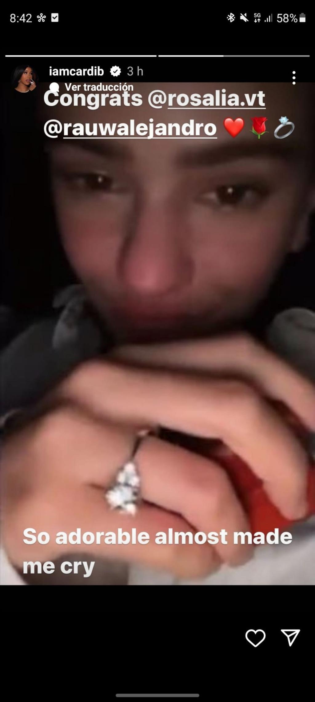 Cardi B felicita por redes sociales que Rosalía y Rauw Alejandro se casan.